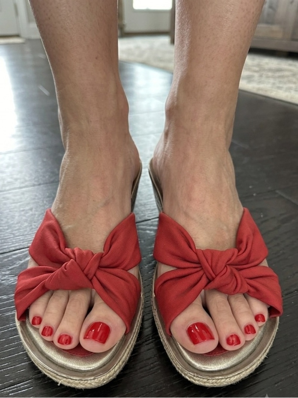 Cole Haan Red Fabric Bow Wedge Sandals - Size 7.5